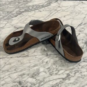 Birkenstock Metallic Silver and Brown Sandals